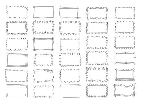 Doodle hand drawn frames, scribble borders. Line square box with copy space f Stock Illustration