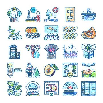 Doodle hand drawn icons vector set collection イラスト素材