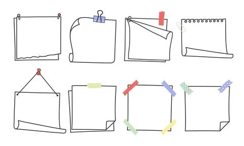 Doodle hand drawn memo notes and reminders vector illustration set. Illustrazione stock