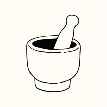 Doodle hand drawn mortar and pestle illustration, a traditional tool for Stock Illustration