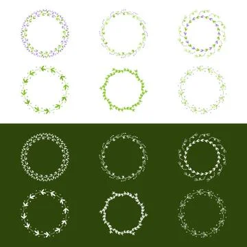 Doodle Hand Drawn Plants Circle Frames Set for design label, invitation, card Stock Illustration