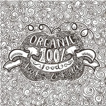 Doodle hand drawn poster with pumpkin on a pattern background with eco letter Stock Illustration