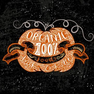 Doodle hand drawn poster with pumpkin with eco lettering. Stock Illustration