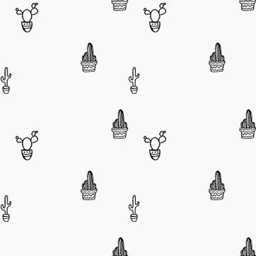 Doodle Hand Drawn Seamless Patterns with Cactus Stock Illustration