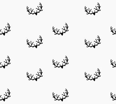 Doodle Hand Drawn Seamless Patterns with Deers Stock Illustration