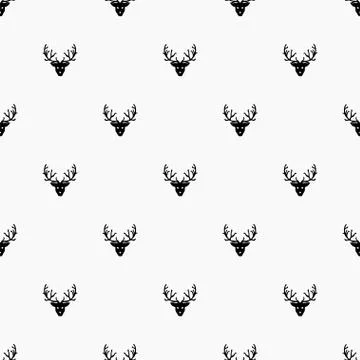 Doodle Hand Drawn Seamless Patterns with Deers Stock Illustration