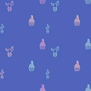 Doodle Hand Drawn Seamless Patterns with Cactus Stock Illustration