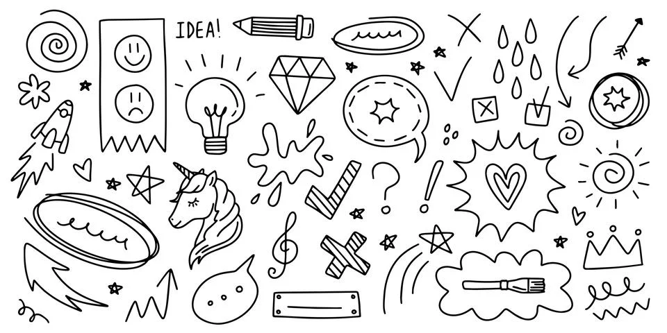 Doodle hand drawn set. Creative abstract sketch outline elements. For diary Stock Illustration