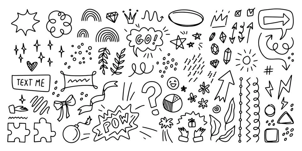 Doodle hand drawn set. Creative abstract sketch outline elements. For diary Stock Illustration