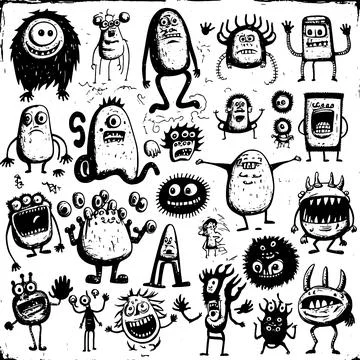 Doodle hand drawn set of monsters Illustrazione stock
