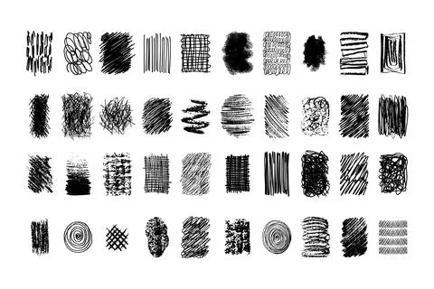 Doodle hand drawn set scribble brushes. Ink lines, textures, scribbles of pen Stock Illustration