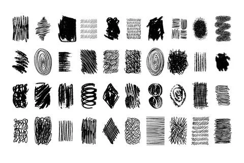 Doodle hand drawn set scribble brushes. Ink lines, textures, scribbles of pen Stock Illustration