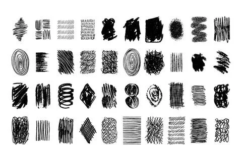 Doodle hand drawn set scribble brushes. Ink lines, textures, scribbles of pen Stock Illustration