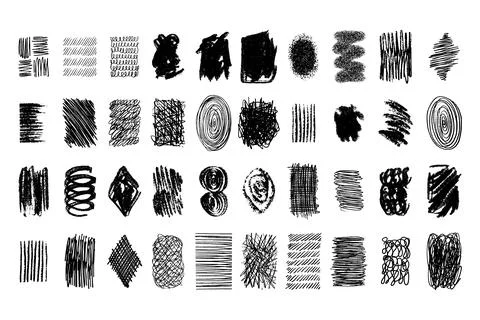 Doodle hand drawn set scribble brushes. Ink lines, textures, scribbles of pen Stock Illustration