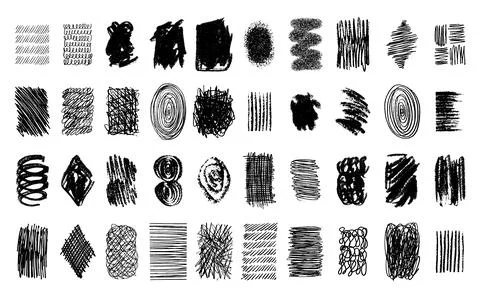 Doodle hand drawn set scribble brushes. Ink lines, textures, scribbles of pen Stock Illustration