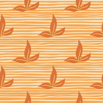 Doodle hand drawn simple leaf seamless pattern. Nature backdrop. Orange strip Stock Illustration