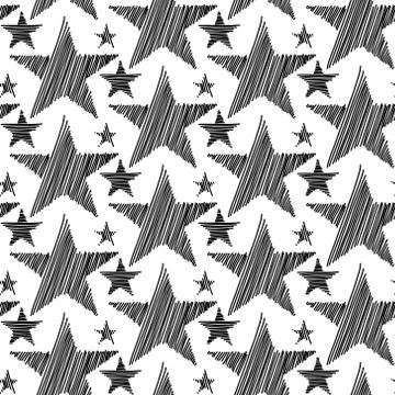 Doodle Hand Drawn Stars, Vector Seamless Pattern Stock Illustration