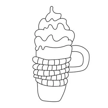 Doodle hand drawn vector illustration of a cup of cappuccino doodle. Stock Illustration