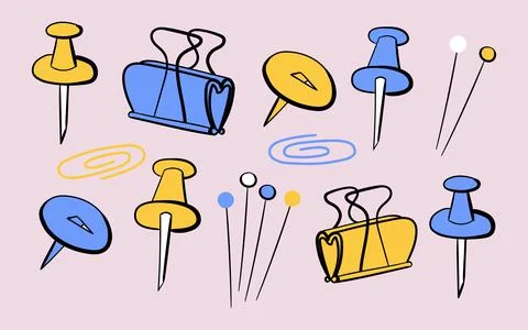 Doodle hand drawn vector illustration set in trendy yellow and blue colors 스톡 일러스트