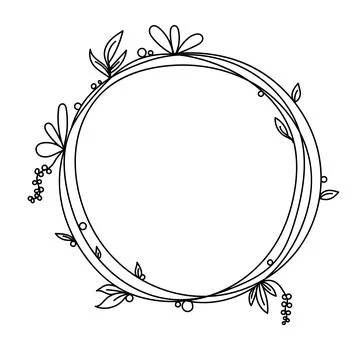 Doodle Hand drawn vector round frame. Floral wreath with leaves, berries Stock Illustration