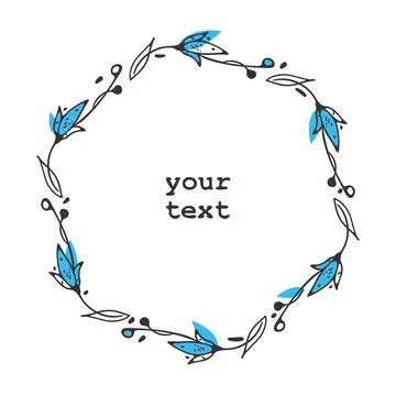 Doodle hand drawn wreath. Circle shape frame illustration in sketch ink line Stock Illustration