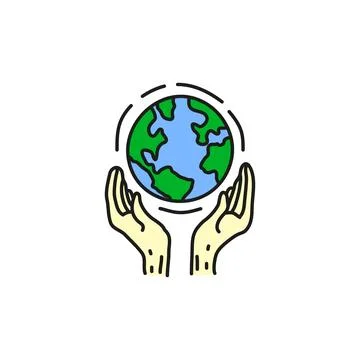 Doodle hands holding the planet. Stock Illustration