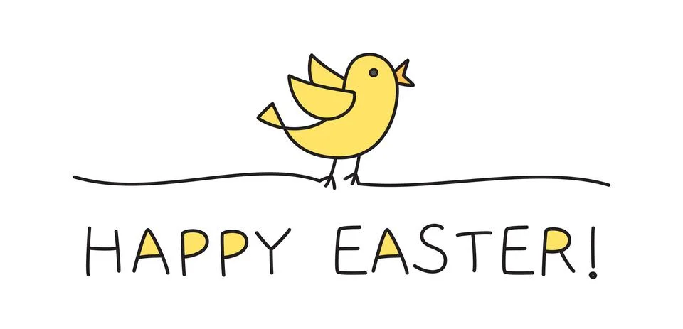 Doodle Happy Easter chick bird scribble banner Stock Illustration