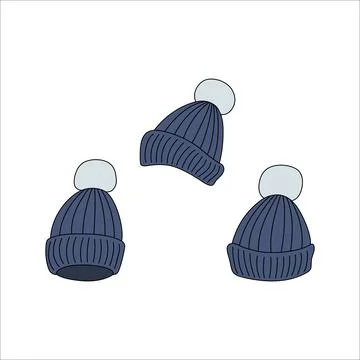 Doodle hat with pompom design. Winter vector colorful illustration isolated o Stockillustratie