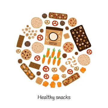 Doodle healthy snacks in circle. Stock Illustration
