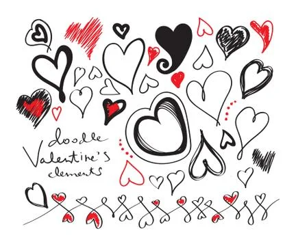 Doodle heart elements isolated on white background collection for Happy Valen Stock Illustration