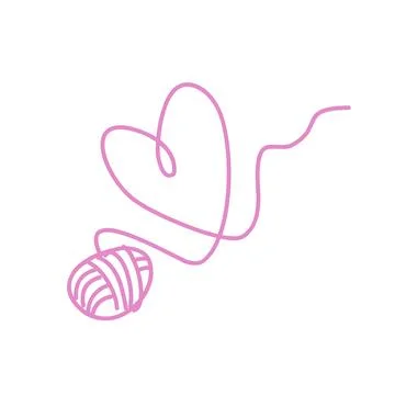 Doodle Heart Made With Woolen Thread From The Ball Of Yarn Stock Illustration
