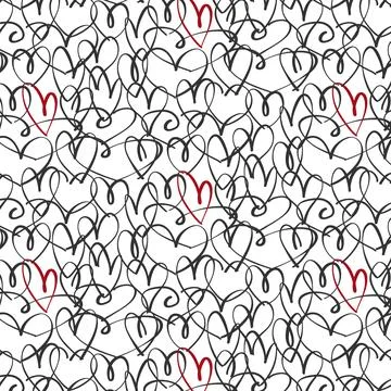Doodle heart pattern on a white background, vector graphics of love for tex.. Illustrazione stock