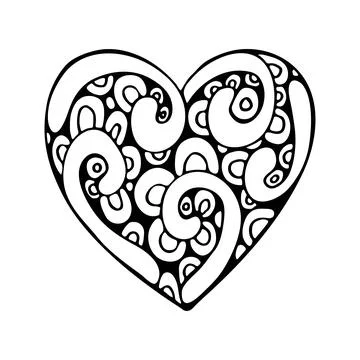Doodle heart. Romantic objects decorated with ornaments. Cute love symbol. Ha Stock Illustration