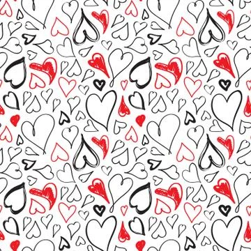 Doodle heart seamless pattern. Abstract love hand drawn background. Vector il Stock Illustration