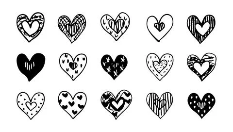 Doodle heart set vector illustration. Art symbol design icon love and decor.. Stockillustratie
