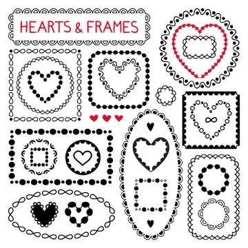 Doodle hearts and frames. Stock Illustration
