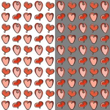 Doodle hearts seamless pattern. Hand drawn scribble ink line cartoon style Stock Illustration