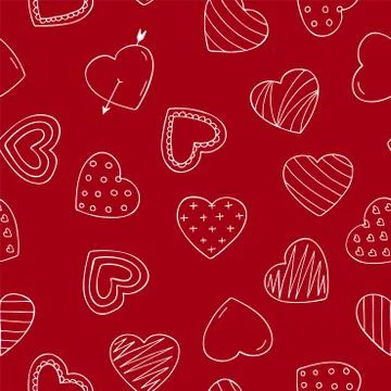 Doodle hearts - vector seamless pattern. Valentines day background 스톡 일러스트
