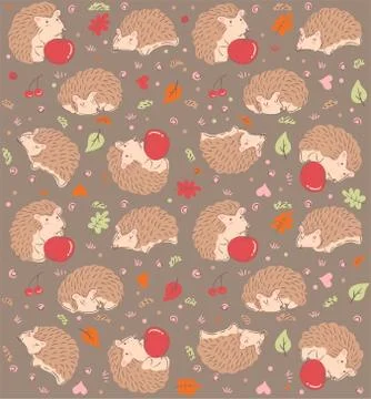 Doodle hedgehog cheerful pattern Stock Illustration