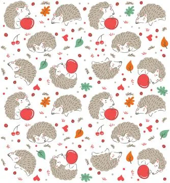 Doodle hedgehog cheerful pattern Stock Illustration