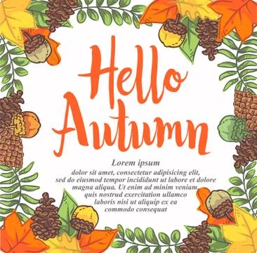 Doodle Hello autumn leaves vector Stock Illustration