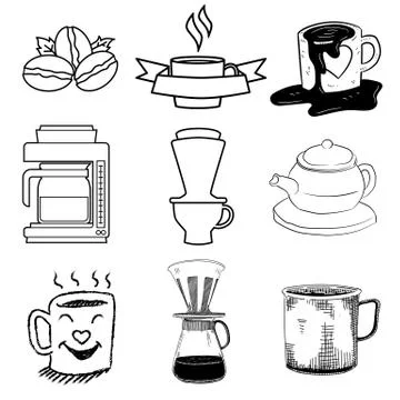 Doodle of Hot drink elements - Hand Drawn Vector Illustration Stock Illustration