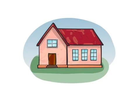 Doodle house, cartoon scribble style vector illustration. Ilustración de archivo
