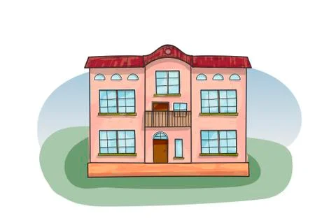 Doodle house, cartoon scribble style vector illustration. Ilustración de archivo