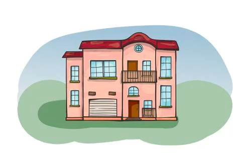 Doodle house, cartoon scribble style vector illustration. Ilustración de archivo