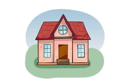 Doodle house, cartoon scribble style vector illustration. Ilustración de archivo