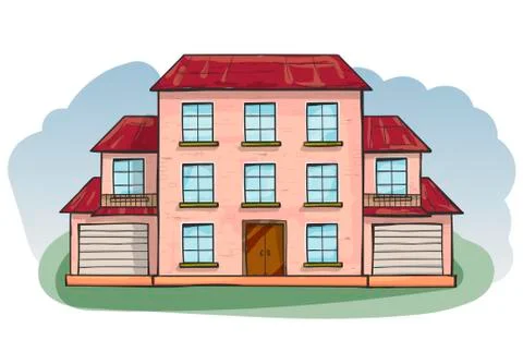 Doodle house, cartoon scribble style vector illustration. Ilustración de archivo