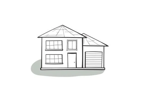 Doodle house, cartoon scribble style vector illustration. Ilustración de archivo