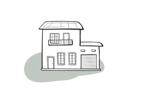 Doodle house, cartoon scribble style vector illustration. Ilustración de archivo