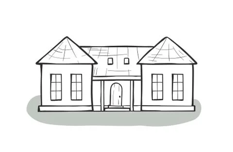 Doodle house, cartoon scribble style vector illustration. Ilustración de archivo